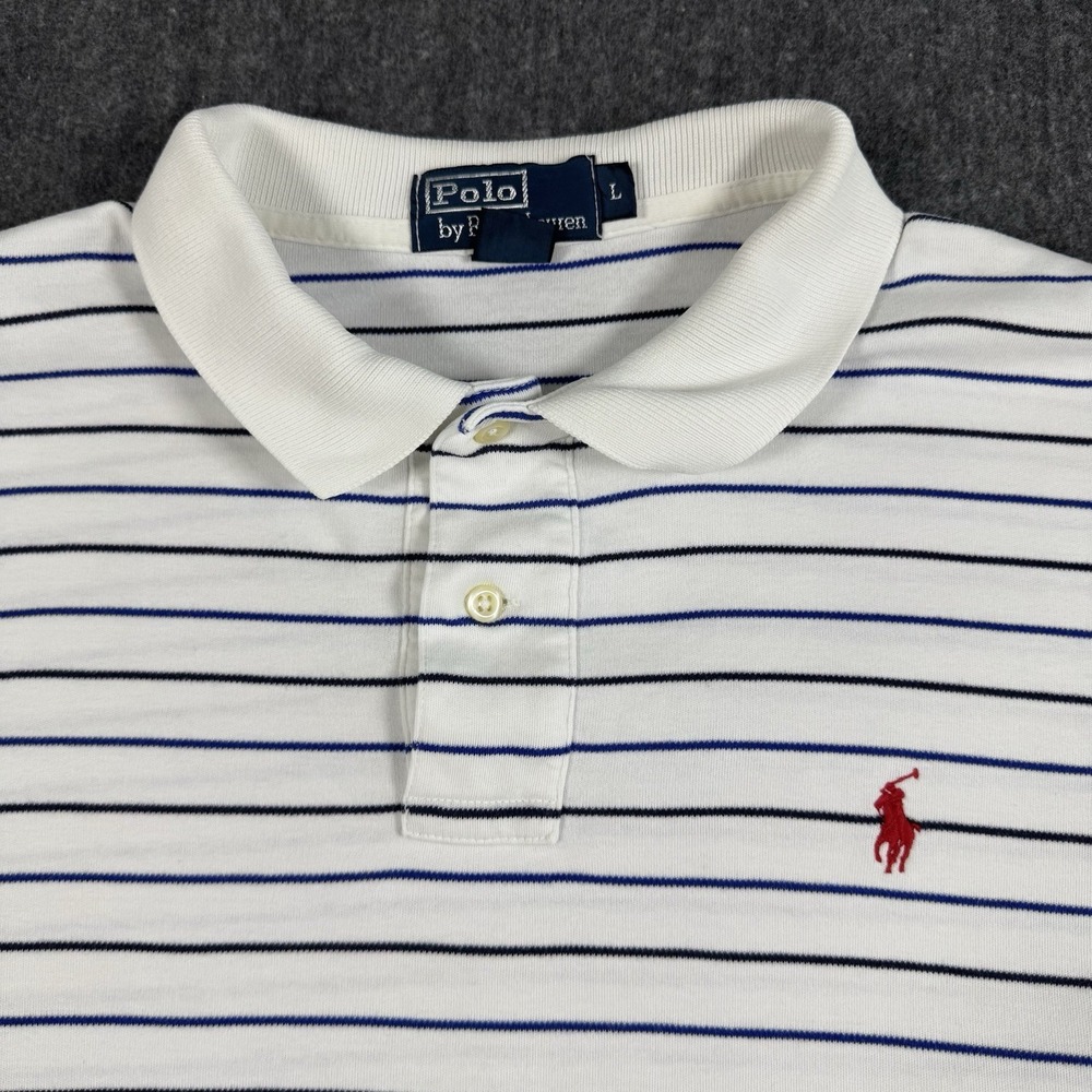 Polo Ralph Lauren Mens L Striped Polo Shirt White Blue Red Pony Cotton